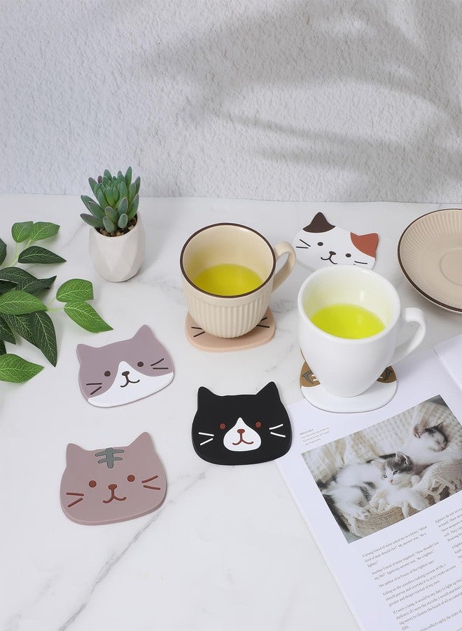 Nogeqi 6 Pcs Cat Coasters, Silicone Cute Coasters Easy to Clean, Fun Coaster Non Slip Hot Pads for Drinks Home Gift, Coffee Table Dinning Room Decorations Decor for Cat Lovers - Image 2